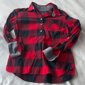 Tommy Hilfiger Red and Black Plaid Women's Button Down Shirt